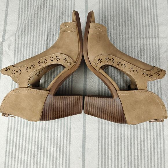 Jellypop Tan Cutout Open Toe Block Heel Booties Size 7M NEW - Picture 5 of 11